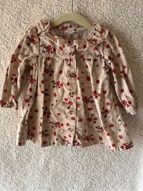 dip Cream Floral Button-Front Dress with Red Flowers